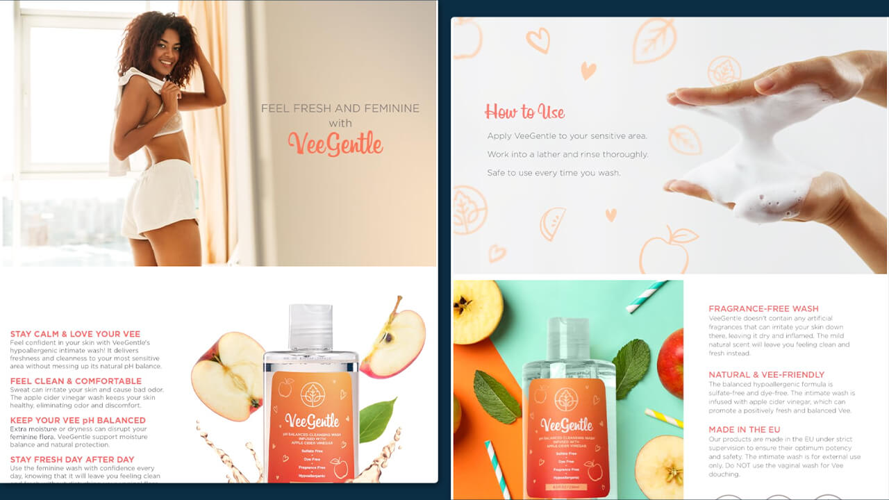 Before image: Vee Fresh Feminine Care: Strategically optimized product page ensuring stronger brand presence and improved conversion rates.